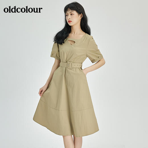 oldcolour夏季新品简约设计感收腰显瘦时尚通勤连衣裙O23101355 商品图1