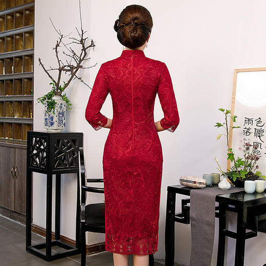 QQX-新款中袖妈妈宴会礼服中长款婚宴喜婆婆旗袍连衣裙 商品图3