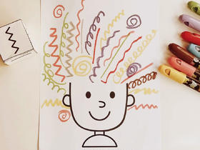 【在家早教】握笔线条训练游戏，画彩色爆炸头~