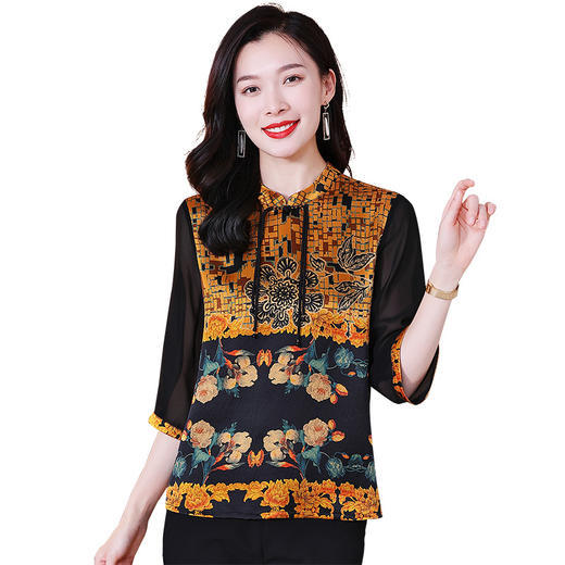 HRFS-SNQ22-31夏季桑蚕丝时尚气质印花衬衫 商品图4