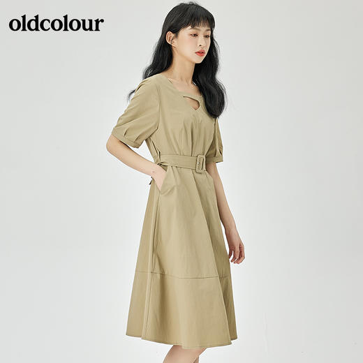 oldcolour夏季新品简约设计感收腰显瘦时尚通勤连衣裙O23101355 商品图0