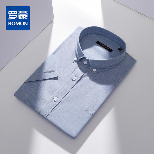 【定制刺绣 棉麻混纺】罗蒙夏季薄款透气亚麻短袖衬衫男商务休闲衬衣 商品图1