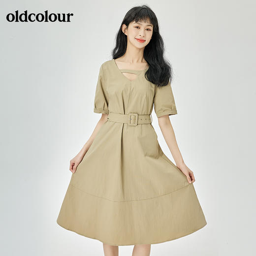 oldcolour夏季新品简约设计感收腰显瘦时尚通勤连衣裙O23101355 商品图3