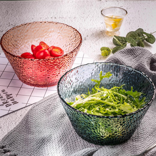 【2只装】北欧风金边斗笠玻璃沙拉碗日式透明锤纹蔬菜水果碗 商品图2