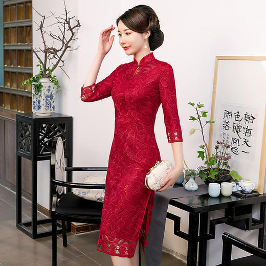 QQX-新款中袖妈妈宴会礼服中长款婚宴喜婆婆旗袍连衣裙 商品图2