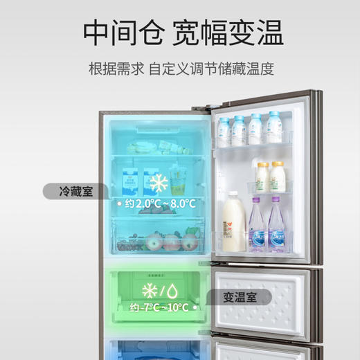 美菱（MeiLing）（202578）220升三门家用小冰箱 风冷无霜 净味节能低音 宿舍租房电冰箱 中门软冷冻 BCD-220WE3C 商品图3