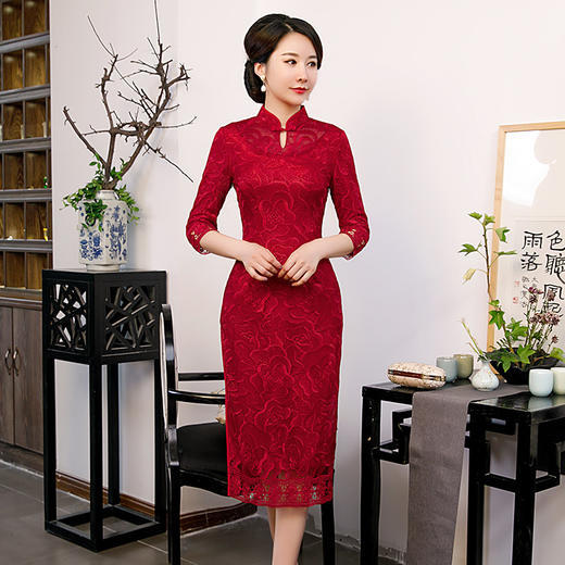 QQX-新款中袖妈妈宴会礼服中长款婚宴喜婆婆旗袍连衣裙 商品图0