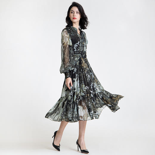 LIZZY 法式浪漫印花小V领灯笼袖大摆连衣裙（配二条腰带）7592 商品图2