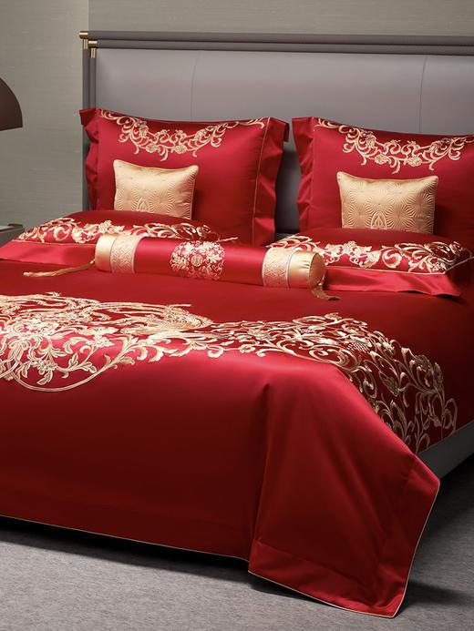 【6F】罗卡芙/惠谊奢华喜庆婚典婚庆红色锦缎凤凰刺绣九件套 天作之合 商品图3