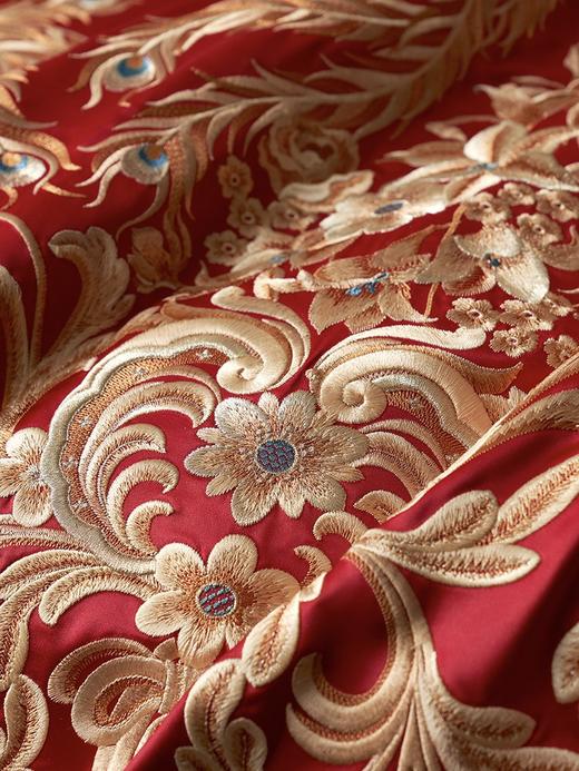 【6F】罗卡芙/惠谊奢华喜庆婚典婚庆红色锦缎凤凰刺绣九件套 天作之合 商品图2