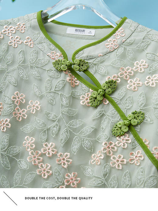 【专属特价】熙世界国风蕾丝旗袍裙子女夏新款立领绣花新中式改良连衣裙 商品图2