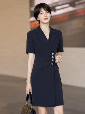 黑色短袖西装连衣裙女夏装新款高级感气质职业通勤裙子