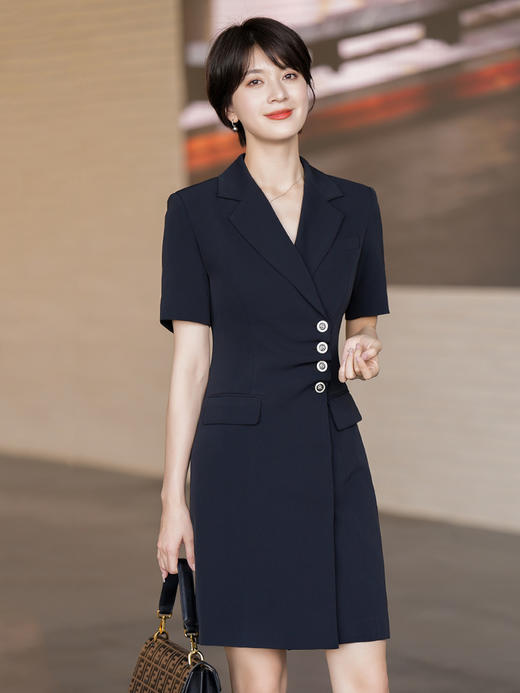 黑色短袖西装连衣裙女夏装新款高级感气质职业通勤裙子 商品图0