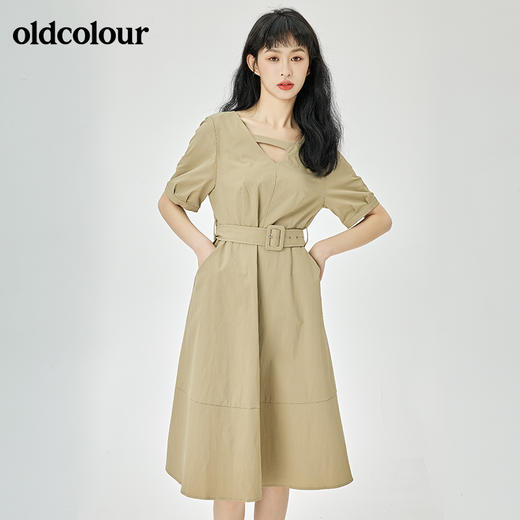 oldcolour夏季新品简约设计感收腰显瘦时尚通勤连衣裙O23101355 商品图2