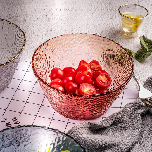 【2只装】北欧风金边斗笠玻璃沙拉碗日式透明锤纹蔬菜水果碗 商品图4