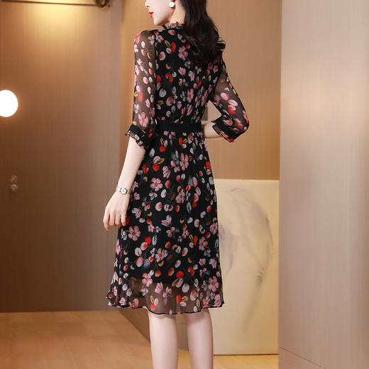 时尚碎花重磅真丝连衣裙，新款收腰显瘦桑蚕丝名媛气质连衣裙SS-L210311 商品图1