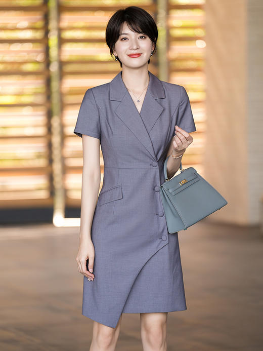 轻熟风西装连衣裙女夏季高级灰色职业正装正式场合工装裙子 商品图0