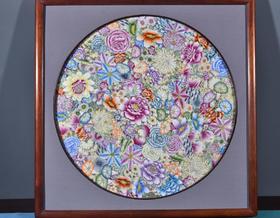 粉彩描金金地万花瓷板