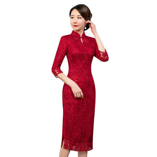 QQX-新款中袖妈妈宴会礼服中长款婚宴喜婆婆旗袍连衣裙 商品图4