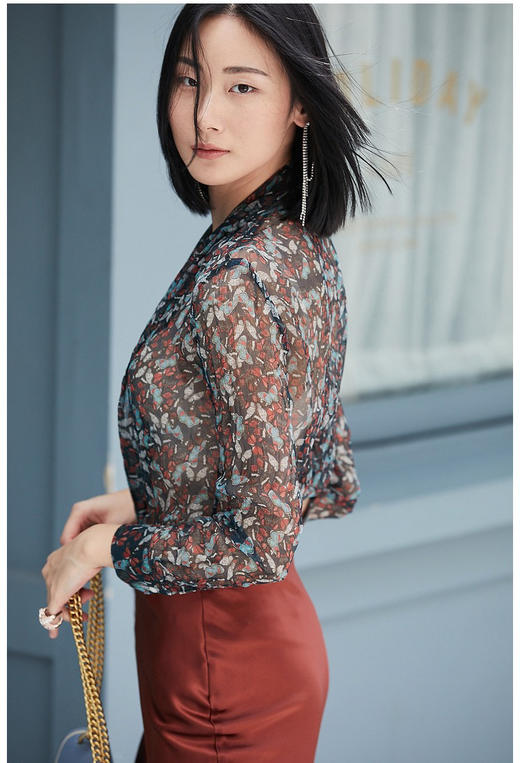 “蝶恋花”100%真丝衬衫 若隐若现优雅温婉女人味 J8132485C（四季可穿）颈袖添香 商品图5