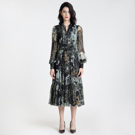 LIZZY 法式浪漫印花小V领灯笼袖大摆连衣裙（配二条腰带）7592 商品图1