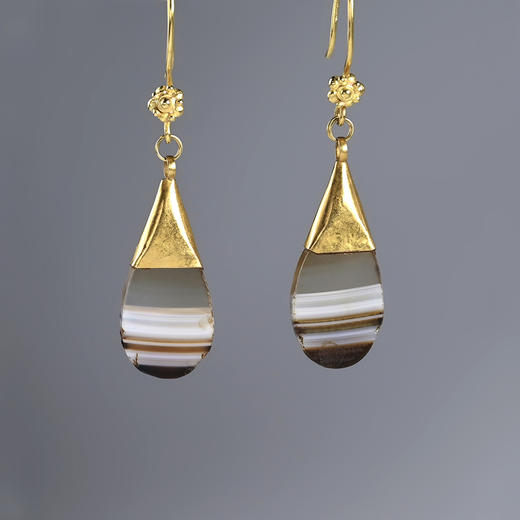 高古水滴缠丝玛瑙包金耳环 商品图0