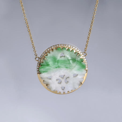 清代翡翠俏色荷花“和和美美”锁骨链 商品图0