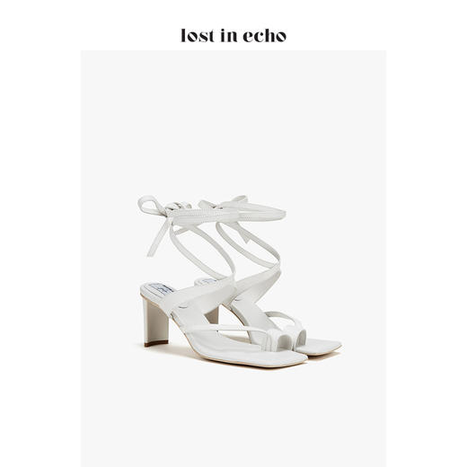 lost in echo * YOEYYOU 设计师女鞋 分趾绑带方头凉鞋 白色通勤高跟鞋女 商品图1