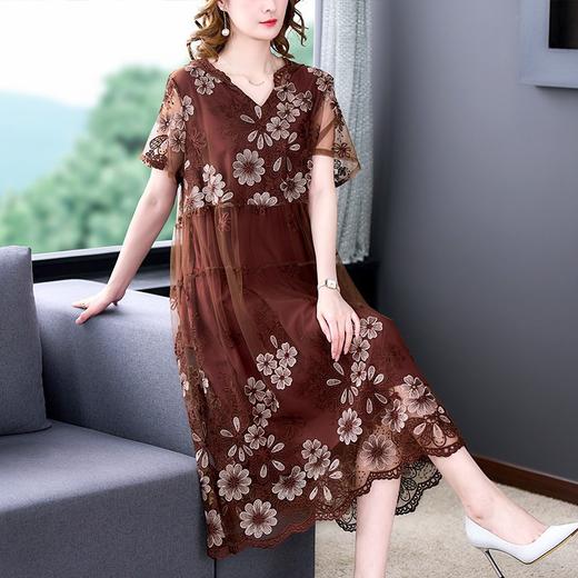 YMR9657 刺绣连衣裙中长款宽松过膝气质网纱绣连衣裙文艺范裙子 商品图0