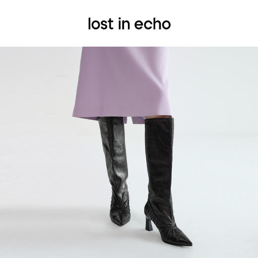 lost in echo x YOEYYOU 原创设计 尖头宽筒褶皱时尚长靴 商品图3
