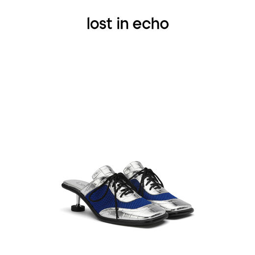 lost in echo 方头牛皮图钉跟运动网面穆勒鞋 商品图0