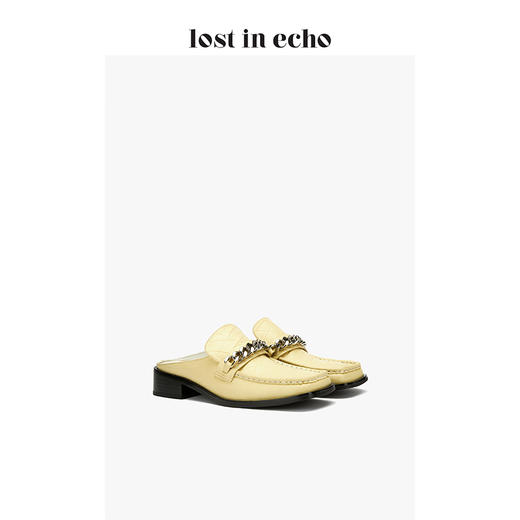 lost in echo设计师女鞋 链条方头乐福拖鞋 深咖色鳄鱼纹低跟女鞋 商品图0