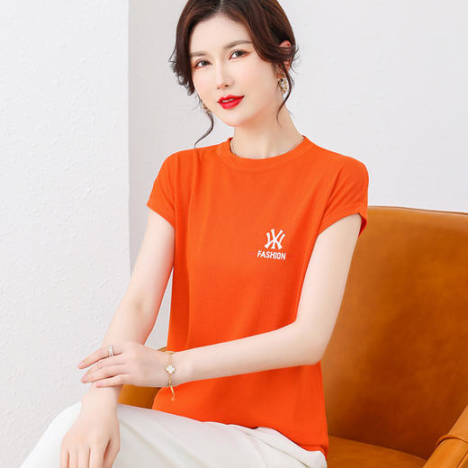 短袖t恤，薄款宽松圆领冰丝针织衫中年妈妈夏装百搭上衣CC-2201 商品图1