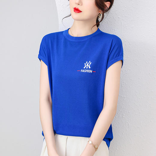 短袖t恤，薄款宽松圆领冰丝针织衫中年妈妈夏装百搭上衣CC-2201 商品图7