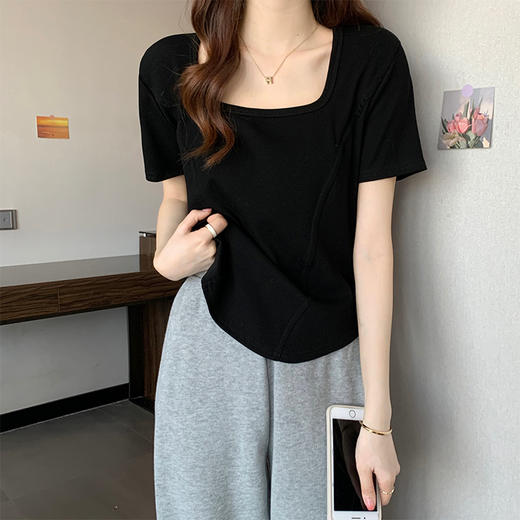 裁缝学苑AQ49设计感显瘦正肩短袖T恤纸样女装方领打底衫打版裁剪 商品图2