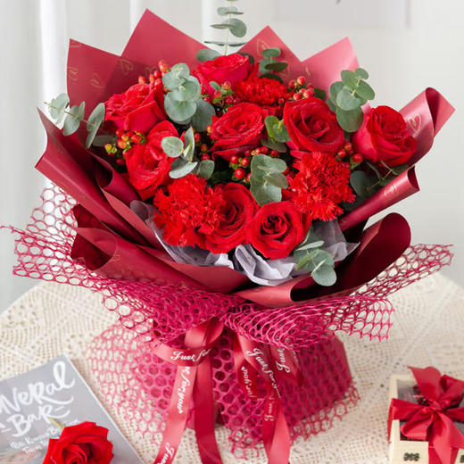 康乃馨百合玫瑰混搭精美花束送妈妈长辈老师朋友女神节生日祝福探望