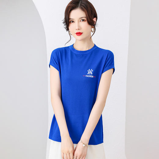 短袖t恤，薄款宽松圆领冰丝针织衫中年妈妈夏装百搭上衣CC-2201 商品图2