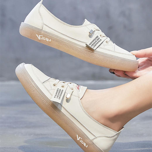 软皮小白鞋牛筋底浅口网红软底百搭单鞋 商品图1