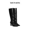 lost in echo x YOEYYOU 原创设计 尖头宽筒褶皱时尚长靴 商品缩略图0