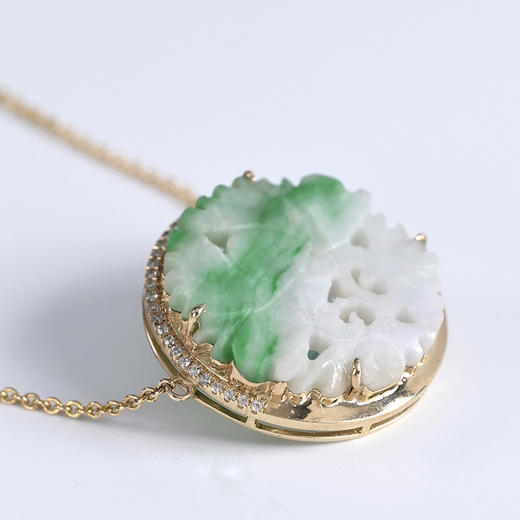 清代翡翠俏色荷花“和和美美”锁骨链 商品图2