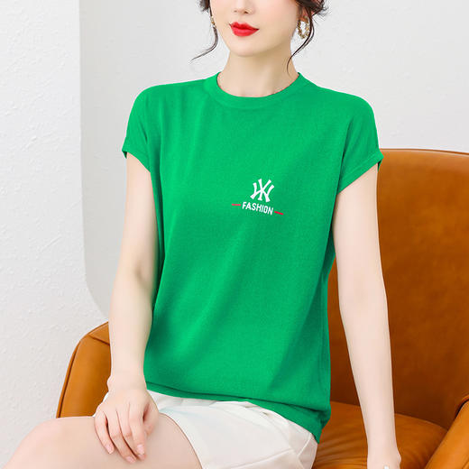 短袖t恤，薄款宽松圆领冰丝针织衫中年妈妈夏装百搭上衣CC-2201 商品图4