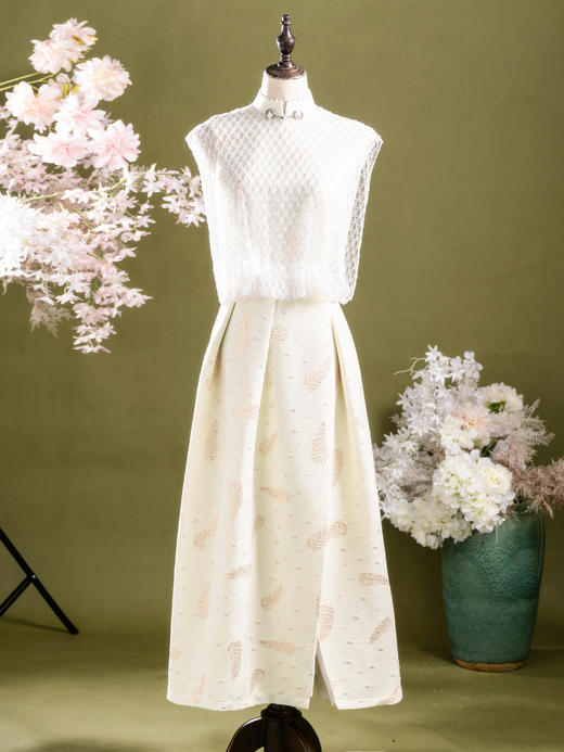 荷言HEYEN 山有木兮 树叶提花礼服裙搭配亮片透视轻纱 商品图1