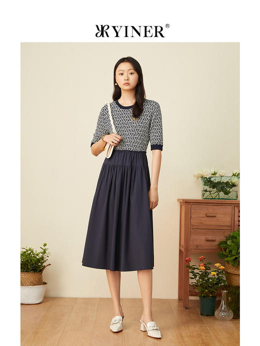 音儿女装2022夏季新款字母印花拼接针织连衣裙8c32206960 商品图4