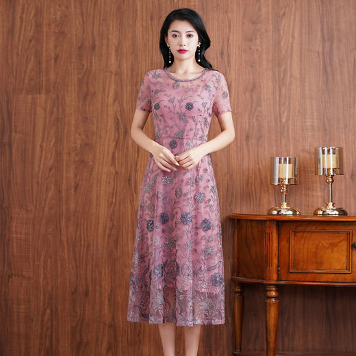 绣品婆婆改良版旗袍式连衣裙，2022年夏天婚礼高贵礼服QQX-6591 商品图0
