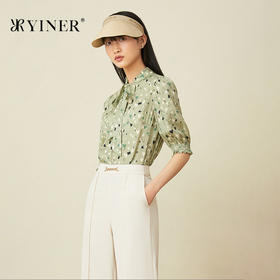 音儿女装2022夏季新款爱心印花灯笼袖蚕丝衬衫8c32270310