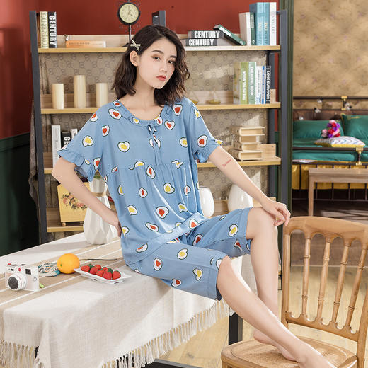日系短袖棉绸睡衣时尚家居服套装 商品图2