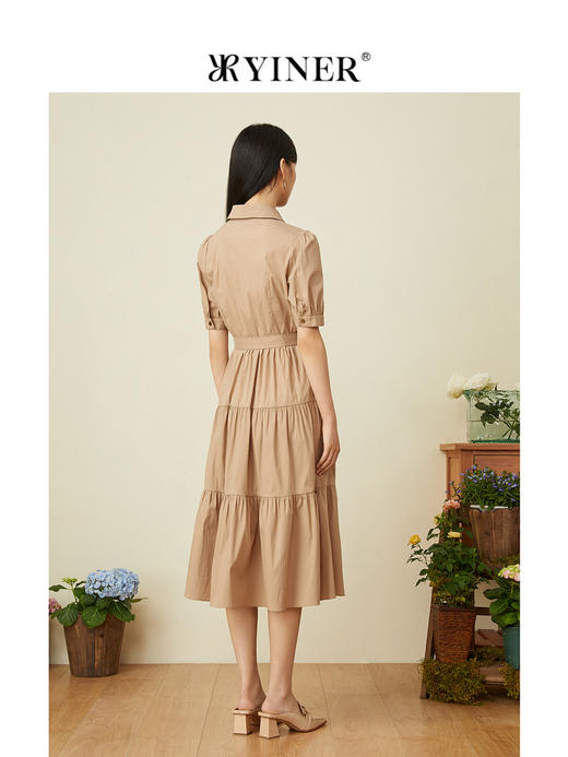 音儿女装2022夏季新款收腰蛋糕裙衬衫领连衣裙8c32205210 商品图2