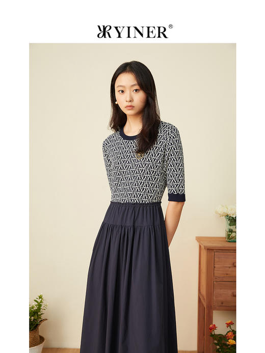 音儿女装2022夏季新款字母印花拼接针织连衣裙8c32206960 商品图3