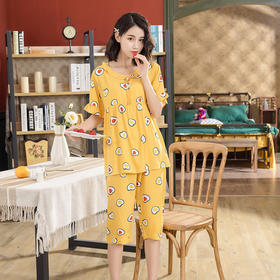 日系短袖棉绸睡衣时尚家居服套装