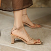 优雅百搭，纯色平头一字带高跟凉鞋LCC-C8193 商品缩略图3
